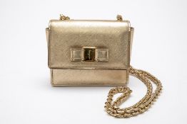 A SALVATORE FERRAGAMO GINNY GOLD LEATHER SHOULDER BAG