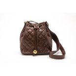 A CHANEL BROWN QUILTED BUCKET BAG