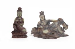 TWO ORIENTAL CARVED HARDSTONE/JADE FIGURES