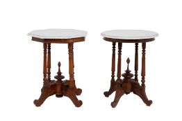 TWO SIMILAR MARBLE-TOPPED SIDE TABLES