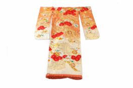 A JAPANESE EMBROIDERED SILK WEDDING KIMONO, UCHIKAKE