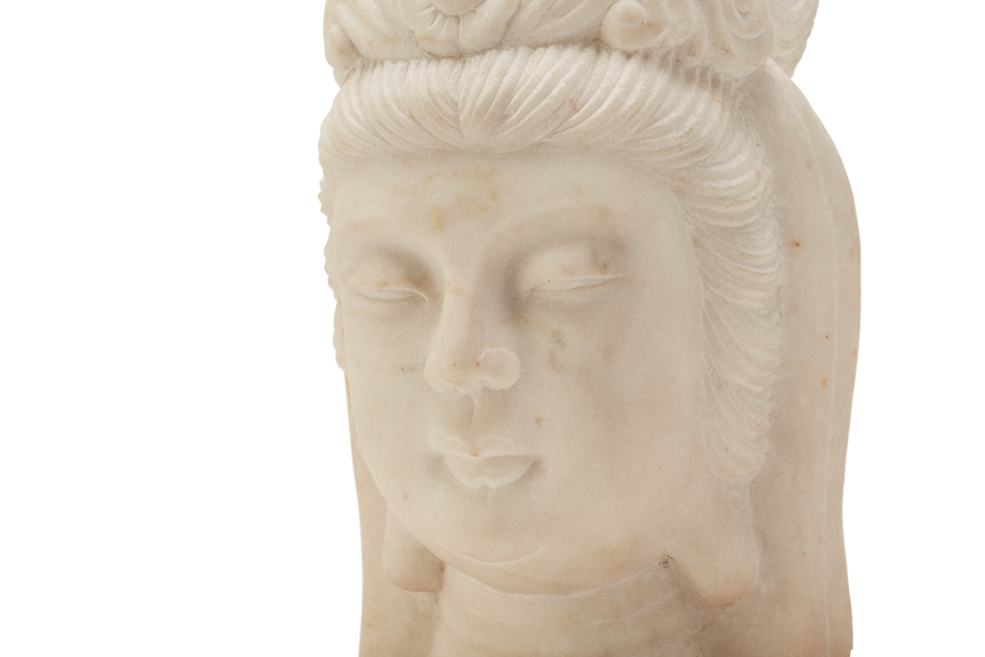 A CHINESE CARVED WHITE MARBLE HEAD OF GUANYIN - Image 2 of 3