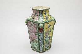 AN ENAMELLED SQUARE SECTION VASE