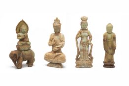 FOUR ORIENTAL CARVED HARDSTONE/JADE FIGURES