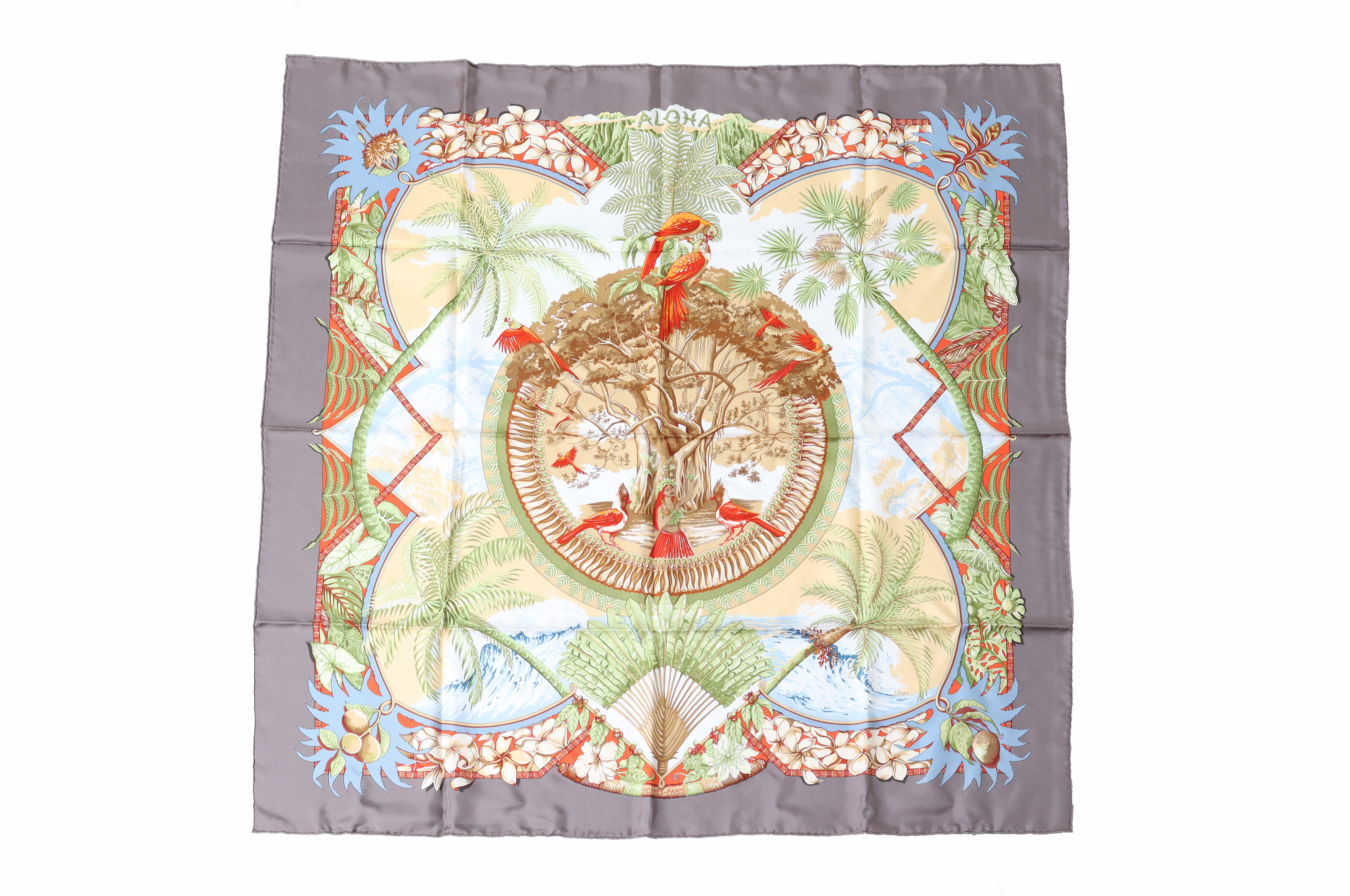 AN HERMES ALOHA SILK SCARF