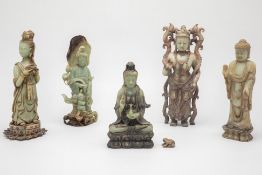 A GROUP OF FIVE ORIENTAL HARDSTONE/JADE FIGURES