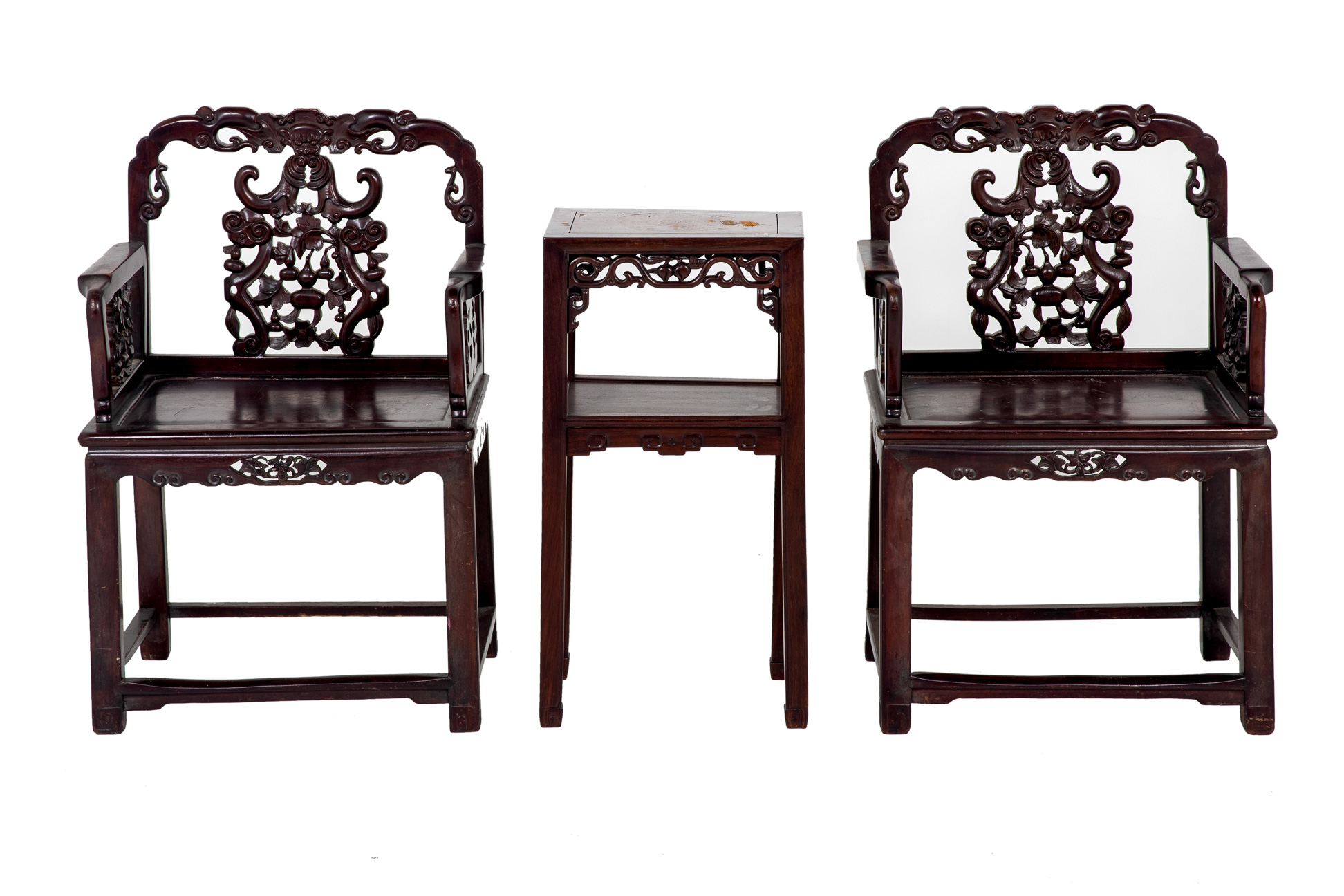 A PAIR OF CHINESE HARDWOOD CHAIRS AND SIDE TABLE - Image 2 of 2