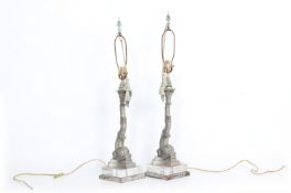 A PAIR OF DOLPHIN FORM TABLE LAMPS