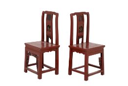 A PAIR OF CHINESE RED LACQUERED SIDE CHAIRS