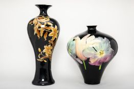 TWO LARGE BLACK GLAZED VASES