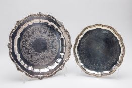 TWO SILVER PLATED CIRCULAR TRAYS