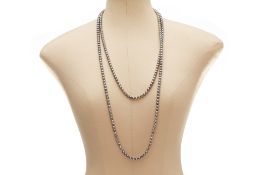 A LONG MULTI-COLOURED GREY AKOYA PEARL NECKLACE