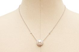 A MABE PEARL AND DIAMOND PENDANT ON CHAIN