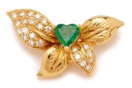 AN EMERALD AND DIAMOND FOLIATE PENDANT