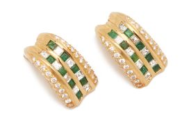 A PAIR OF EMERALD AND DIAMOND EARRINGS