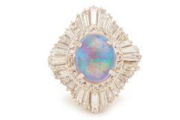 AN OPAL AND DIAMOND BALLERINA CLUSTER RING