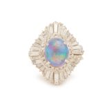 AN OPAL AND DIAMOND BALLERINA CLUSTER RING