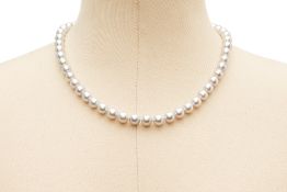 A SINGLE STRAND GREY AKOYA PEARL NECKLACE