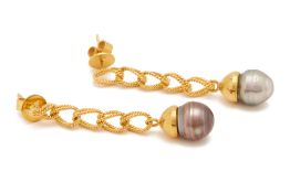 A PAIR OF TAHITIAN PEARL DROP EARRINGS