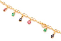 A GOLD, DIAMOND AND MULTI-GEM SET BRACELET