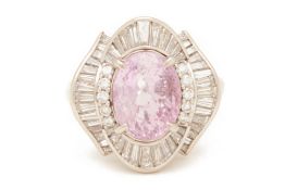 A PINK SAPPHIRE AND DIAMOND RING