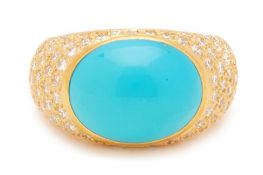 A TURQUOISE AND DIAMOND RING