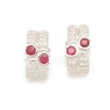 A PAIR OF RUBY AND DIAMOND EAR CLIPS