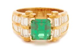 AN EMERALD AND DIAMOND RING