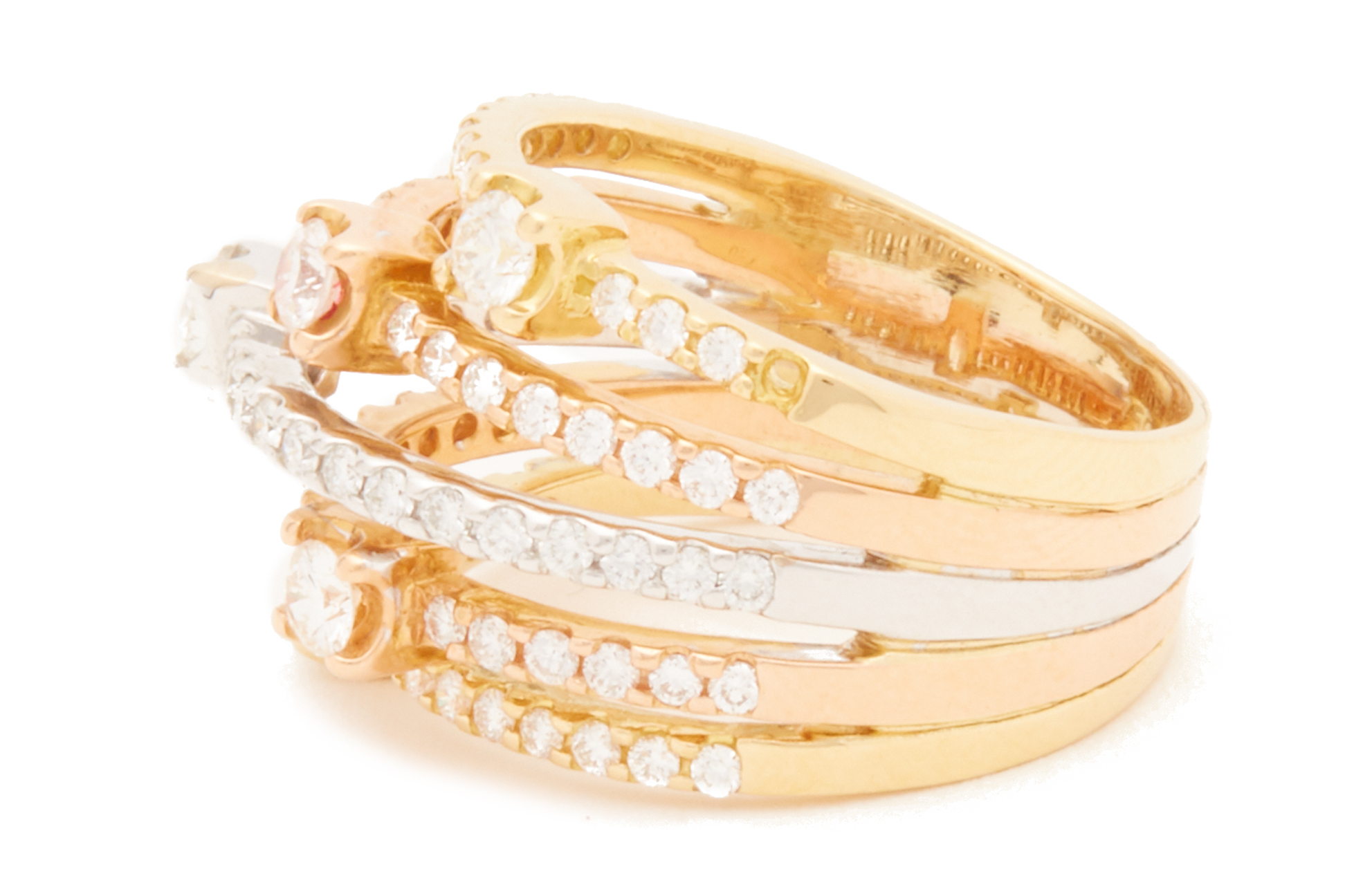 A THREE COLOUR GOLD STACKED DIAMOND RING - Image 2 of 3