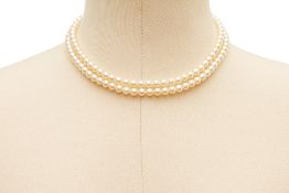 A TWO STRAND AKOYA PEARL NECKLACE