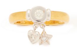 A DIAMOND HEART AND STAR CHARM RING