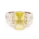 A LEMON QUARTZ AND DIAMOND RING