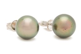 A PAIR OF TAHITIAN CULTURED PEARL STUD EARRINGS