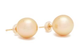 A PAIR OF SOUTH SEA CULTURED PEARL STUD EARRINGS