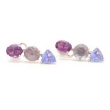 A PAIR OF AMETHYST, TANZANITE AND GREY SPINEL EARRINGS