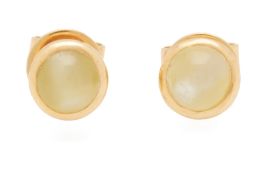 A PAIR OF CAT'S EYE CHRYSOBERYL STUD EARRINGS