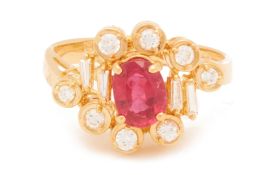 A RUBY AND DIAMOND RING