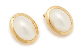 A PAIR OF OVAL MABE PEARL EARRINGS