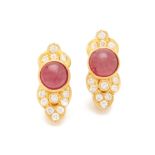 A PAIR OF RUBY AND DIAMOND EARRINGS