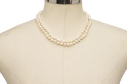 A DOUBLE STRAND BAROQUE AKOYA CULTURED PEARL NECKLACE