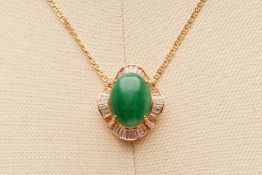 A JADE AND DIAMOND PENDANT ON CHAIN