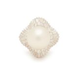 A SOUTH SEA PEARL AND DIAMOND BALLERINA RING