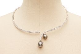 A TAHITIAN PEARL AND DIAMOND TORQUE NECKLACE