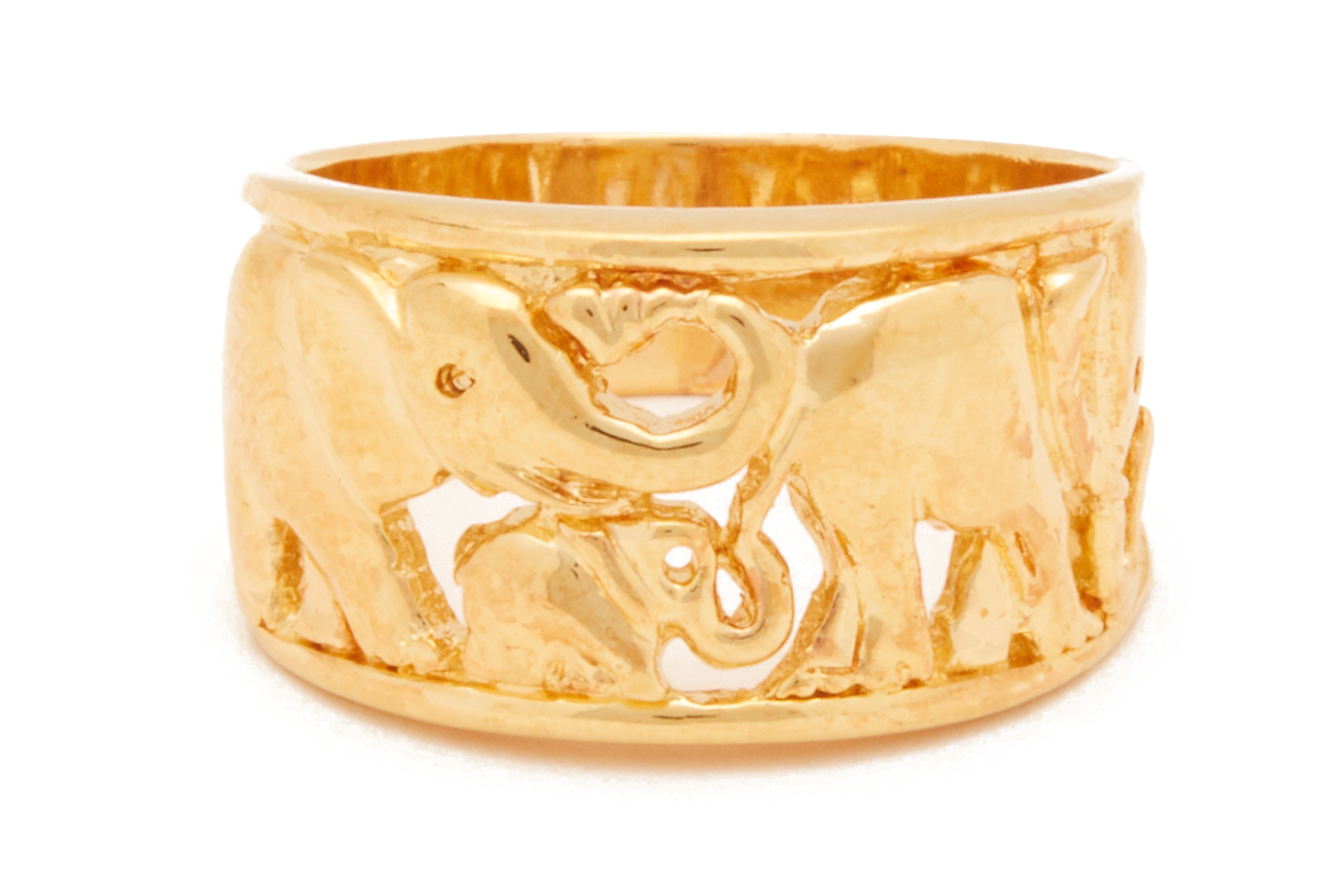 AN ELEPHANT MOTIF GOLD RING