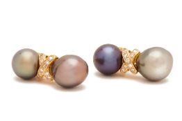 A PAIR OF TAHITIAN PEARL AND DIAMOND EARRINGS