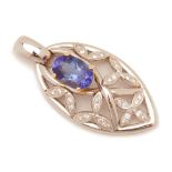 A TANZANITE AND DIAMOND PENDANT