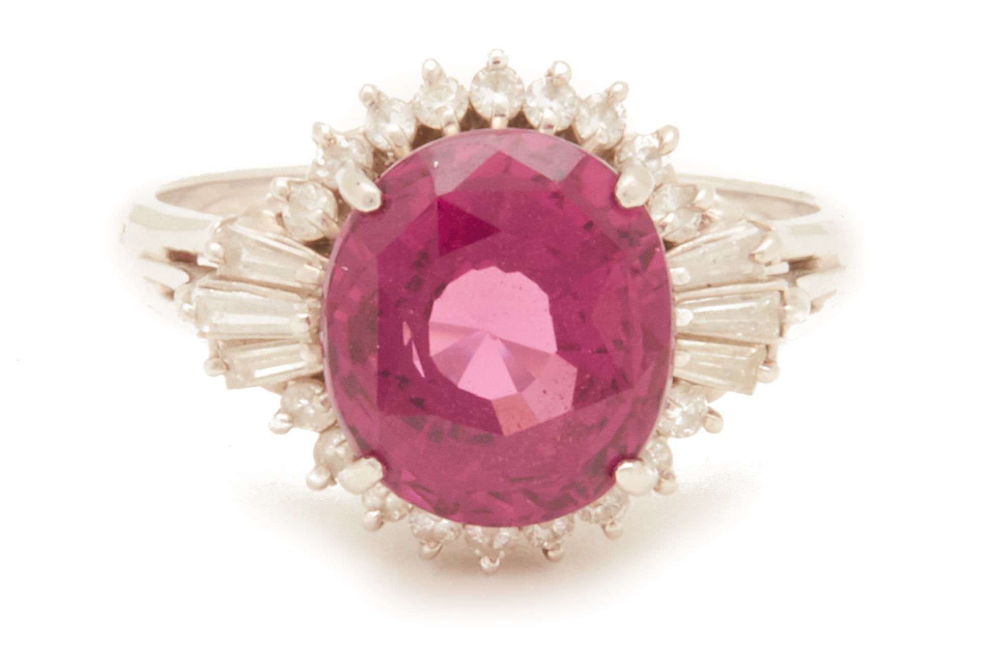 A RHODOLITE GARNET AND DIAMOND RING