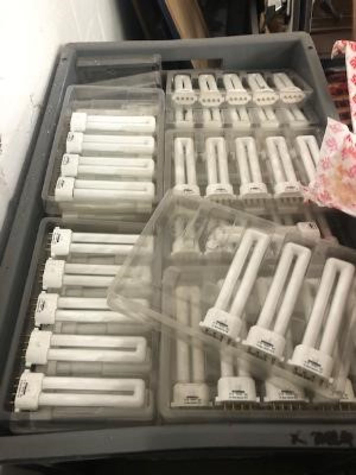 Tray of over 220 7w Sylvania Flourescent Bulbs - 4 pin w/white - Image 2 of 2