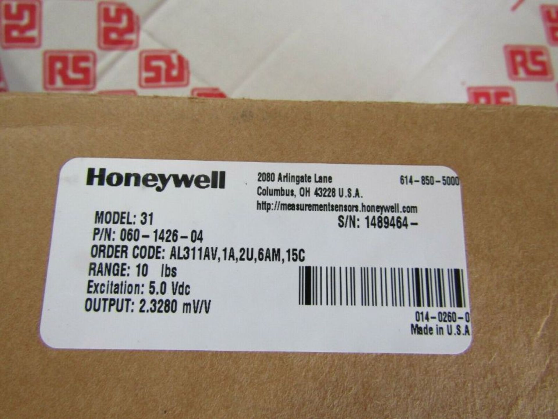 Honeywell Compression & Tension Load Cell Max 4.53kg, 5Vdc - Model 31 A2 8214061 - Image 2 of 2