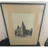 Jackson Simpson Etching of Old Machar Cathedral - Aberdeen - actual etching 12 1/2" x 8".